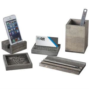 Vintage Gray Wood 5-Piece Desk Set